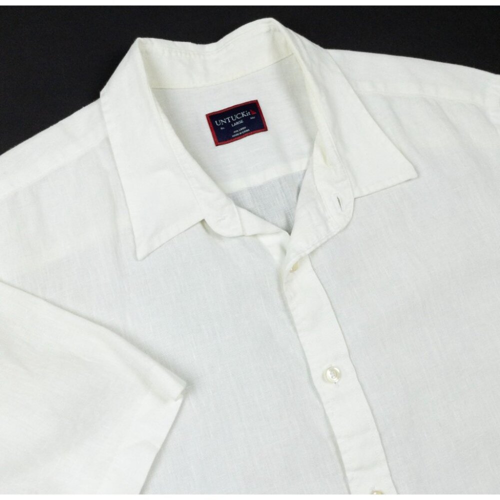 UNTUCKit Linen Shirt Men's Large Solid White Casual Summer Short Sleeve Calvano